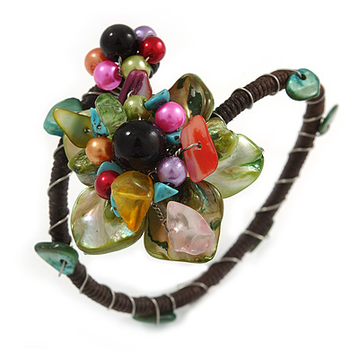 Multicoloured Shell Floral Flex Wire Bracelet - Adjustable - main view