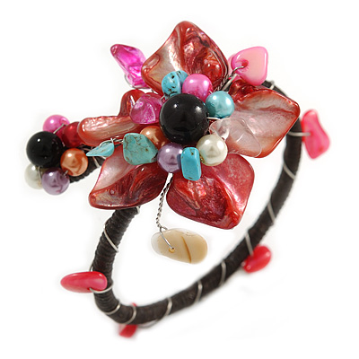 Multicoloured Shell Floral Flex Wire Bracelet - Adjustable - main view