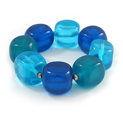Blue/ Teal Resin Square Bead Flex Bracelet - 18cm Long - main view