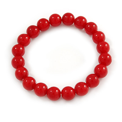 10mm Red Acrylic Single Strand Bead Flex Bracelet - 18cm L - main view