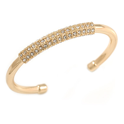 Gold Plated Polished Crystal Bar Cuff Bracelet - 19cm L - main view