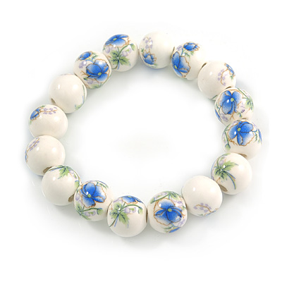 Adjustable Avalaya Fancy Glass Bead Floral Cuff Bracelet in Silver Tone Multicoloured