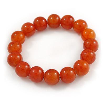 12mm Burnt Orange Semiprecious Round Stone Bead Flex Bracelet - 17cm L - main view