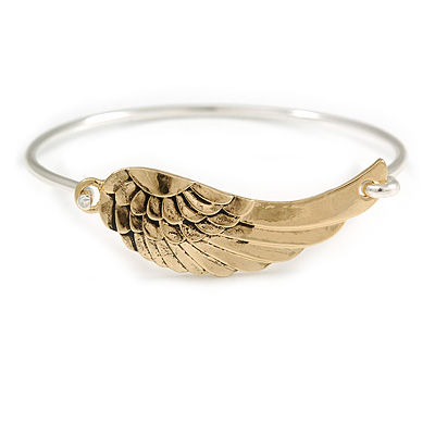 Vintage Inspired Gold/ Silver Tone Wing Bangle Bracelet - 19cm Long - main view