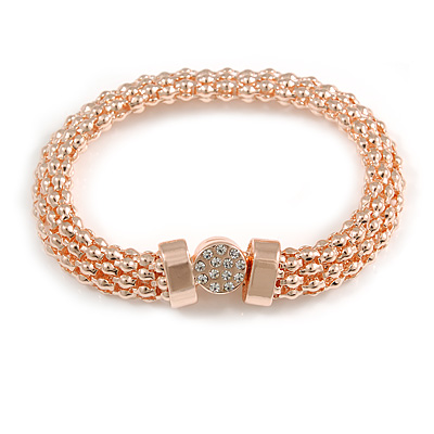 Stylish Mesh with Crystal Button Magnetic Bracelet - 19cm Long - main view