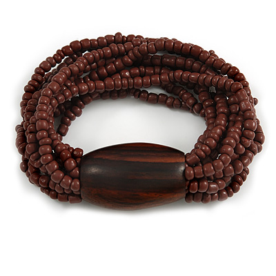 Multistrand Brown Glass Bead with Wooden Bead Flex Bracelet - Medium - main view