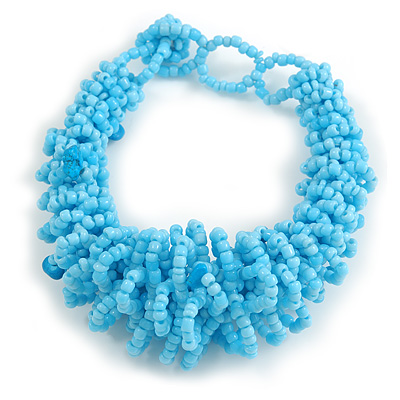 Chunky Glass Beads and Semiprecious Stone Bracelet In Light Blue - 18cm Long - main view