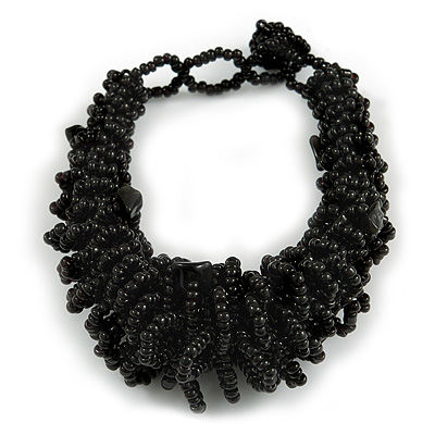 Chunky Glass Beads and Semiprecious Stone Bracelet In Black - 18cm Long - main view