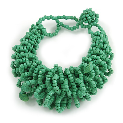 Chunky Glass Beads and Semiprecious Stone Bracelet In Apple Green - 18cm Long - main view
