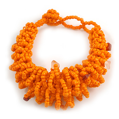 Chunky Glass Beads and Semiprecious Stone Bracelet In Orange - 17cm Long - Small - main view