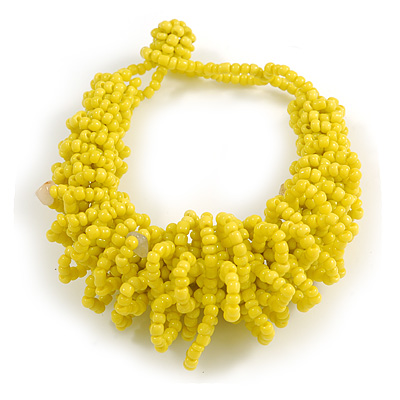 Chunky Glass Beads and Semiprecious Stone Bracelet In Lemon Yellow - 18cm Long - main view