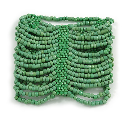 Wide Apple Green Glass Bead Flex Bracelet - Large - up to 22cm wrist - main view