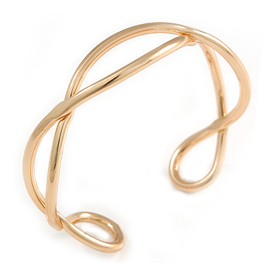 Modern Polished Gold Tone Link Cuff Bracelet - 18cm - main view