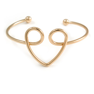 Romantic Gold Plated Open Heart Bangle Bracelet - 18cm Long (Adjustable) - main view