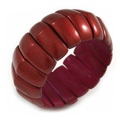 Lustrous Burgundy Red Wooden Flex Bracelet - up to 19cm L - main view