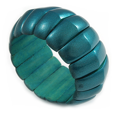 Lustrous Teal Green Wooden Flex Bracelet - up to 19cm L