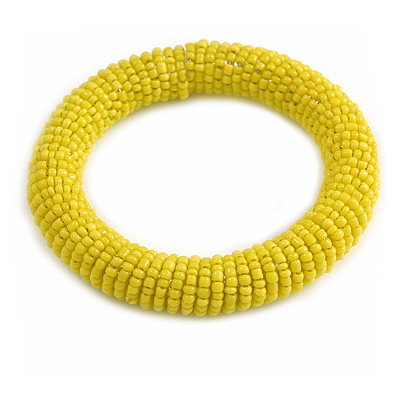 Banana Yellow Glass Bead Roll Stretch Bracelet - Adjustable