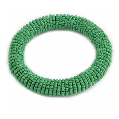 Apple Green Glass Bead Roll Stretch Bracelet - Adjustable