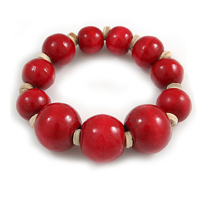 Cherry Red Graduated Wood Bead Flex Bracelet - 18cm Long - main view