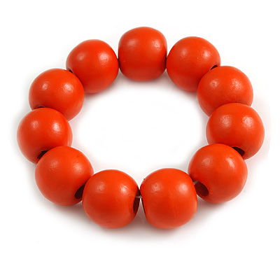 Orange Round Bead Wood Flex Bracelet - 19cm Long - main view