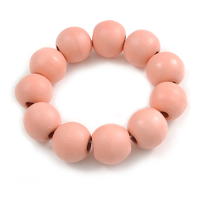 Pastel Pink Round Bead Wood Flex Bracelet - 19cm Long - main view