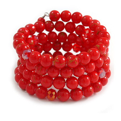 Red Ceramic Bead Coiled Flex Bracelet - Adjustable - main view
