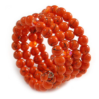 Orange Ceramic Bead Coiled Flex Bracelet - Adjustable - main view