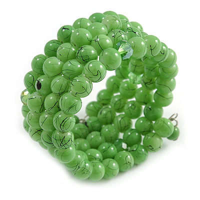 Pea Green Ceramic Bead Coiled Flex Bracelet - Adjustable