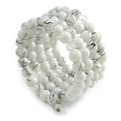 White Ceramic Bead Coiled Flex Bracelet - Adjustable - main view