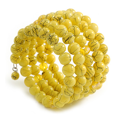 Yellow Ceramic Bead Coiled Flex Bracelet - Adjustable
