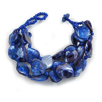 Chunky Multistrand Shell-Composite Beaded Bracelet In Blue - 18cm Long - main view