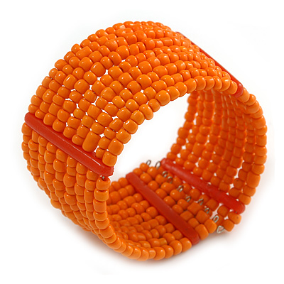Orange Glass Bead Flex Cuff Bracelet - Medium - main view