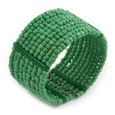 Apple Green Glass Bead Flex Cuff Bracelet - Medium - main view