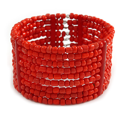 Brick Red Glass Bead Flex Cuff Bracelet - Medium - main view