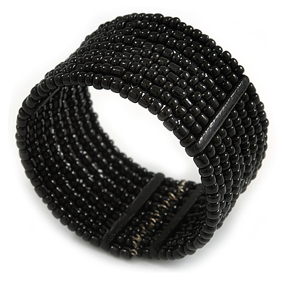 Black Glass Bead Flex Cuff Bracelet - Medium - main view