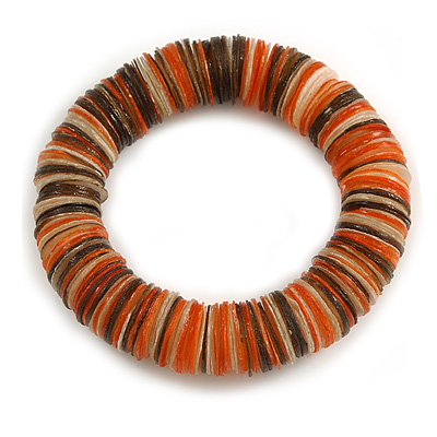 Orange/ Brown/ White Shell Flex Bracelet - 17cm L - Medium - main view