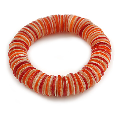Orange/ Red/ White Shell Flex Bracelet - 18cm L - Medium - main view