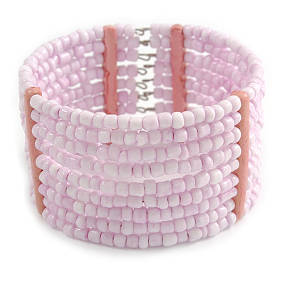 Light Pink Glass Bead Flex Cuff Bracelet - Medium - main view