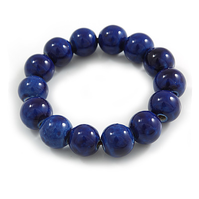 15mm Blue Round Ceramic Bead Flex Bracelet - Size M - main view