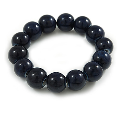 15mm Dark Blue Round Ceramic Bead Flex Bracelet - Size S/M - main view