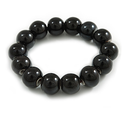 13mm Black Round Ceramic Bead Flex Bracelet - Size M - main view