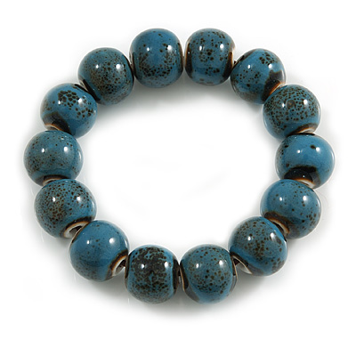 15mm Dusty Blue Round Ceramic Bead Flex Bracelet - Size M - main view