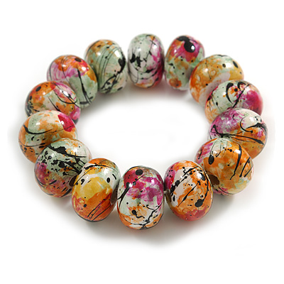 Chunky Wooden Bead Colour Fusion Flex Bracelet (Multicoloured) - M/ L - main view