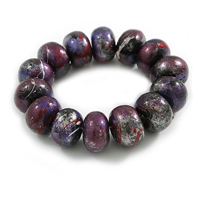 Chunky Wooden Bead Colour Fusion Flex Bracelet (Purple/Black/Silver/Red) - M/ L - main view