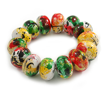 Chunky Wooden Bead Colour Fusion Flex Bracelet (Multicoloured) - M/ L - main view