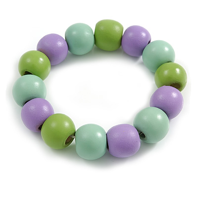 Chunky Wooden Bead  Flex Bracelet Lilac/Mint/Lime Green - M/ L - main view
