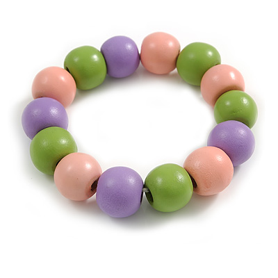 Chunky Wooden Bead  Flex Bracelet Pink/Lilac/Lime Green - M/ L - main view