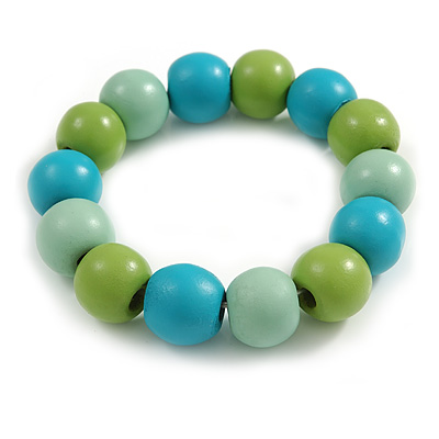 Chunky Wooden Bead  Flex Bracelet Turquoise/Mint/Lime Green - M/ L - main view