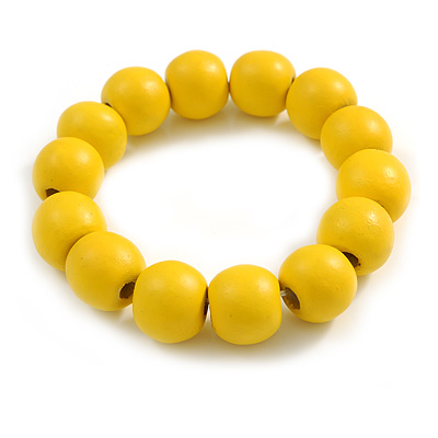 Banana Yellow Painted Round Bead Wood Flex Bracelet - M/L