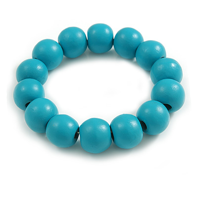 Turquoise Painted Round Bead Wood Flex Bracelet - M/L - main view